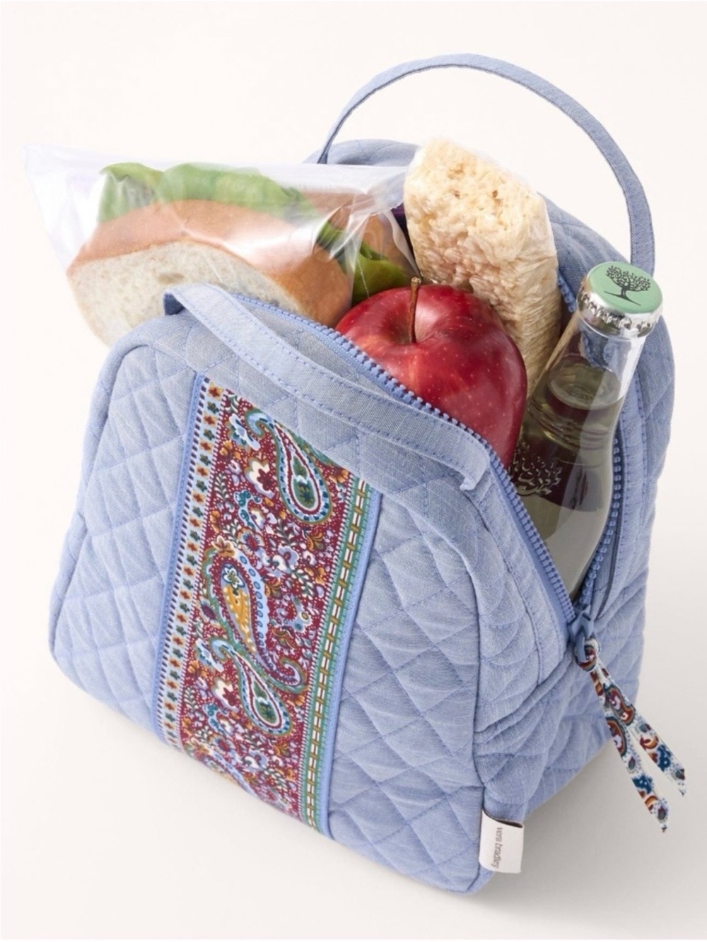 Vera Bradley Light Blue Quilted Lunch Tote with Paisley Stripe - Picture 1 of 10